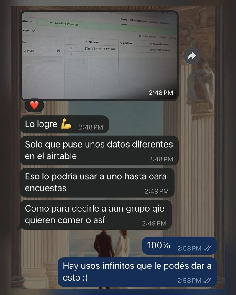 Mensaje de un estudiante por WhatsApp
