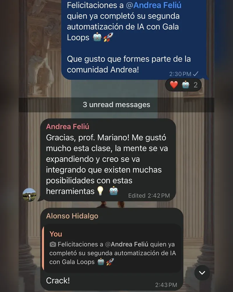 Mensaje de un estudiante por WhatsApp