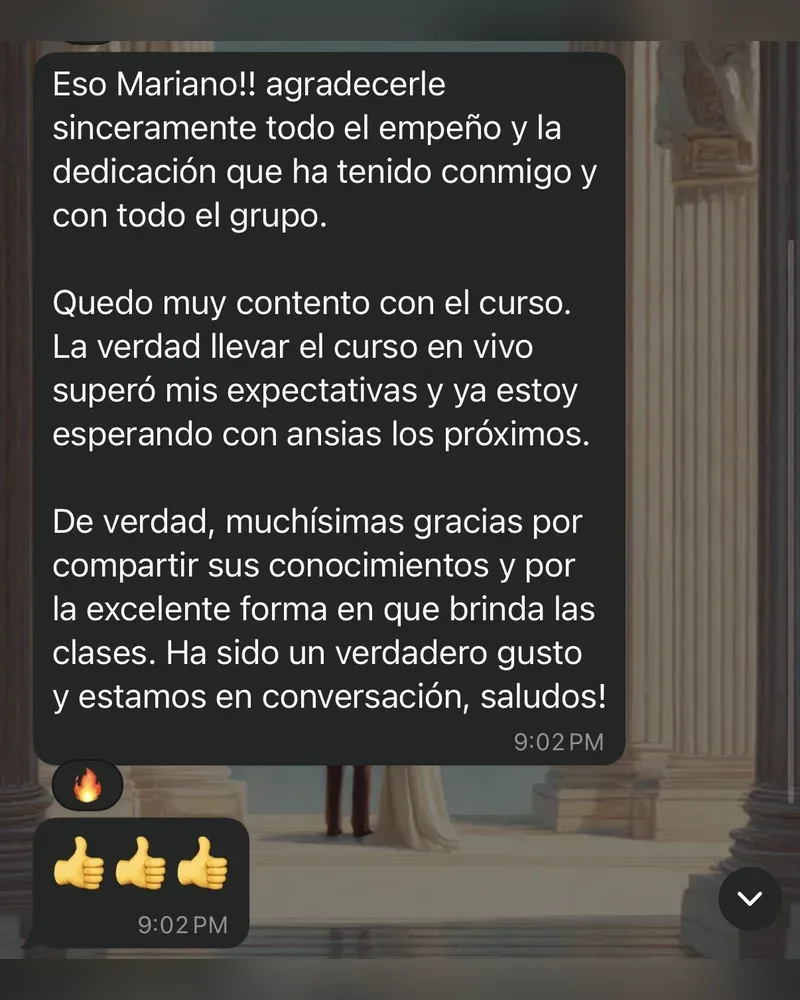 Mensaje de un estudiante por WhatsApp